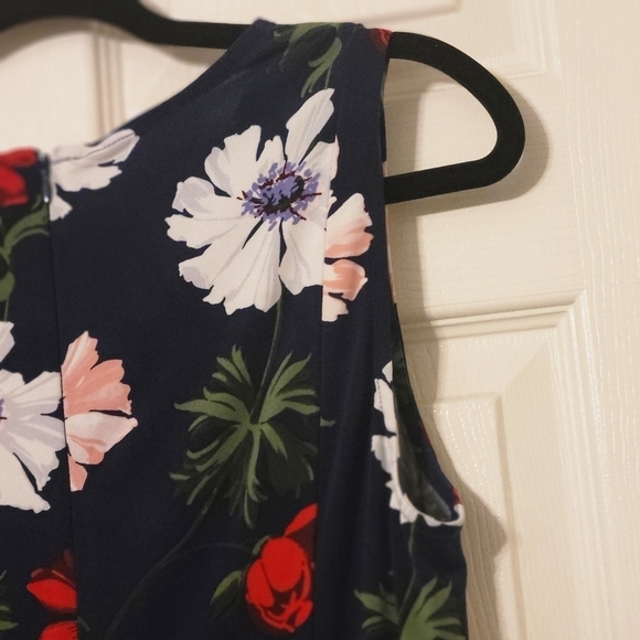 KARL Lagerfeld Navy Blue Floral sleeveless V-Neck Dress Size 4 - Picture 7 of 10